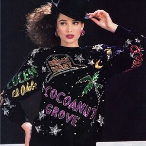 Vintage Bonnie Boerer Sequin Sweatshirt S/P Black 80s Graphic Embellished